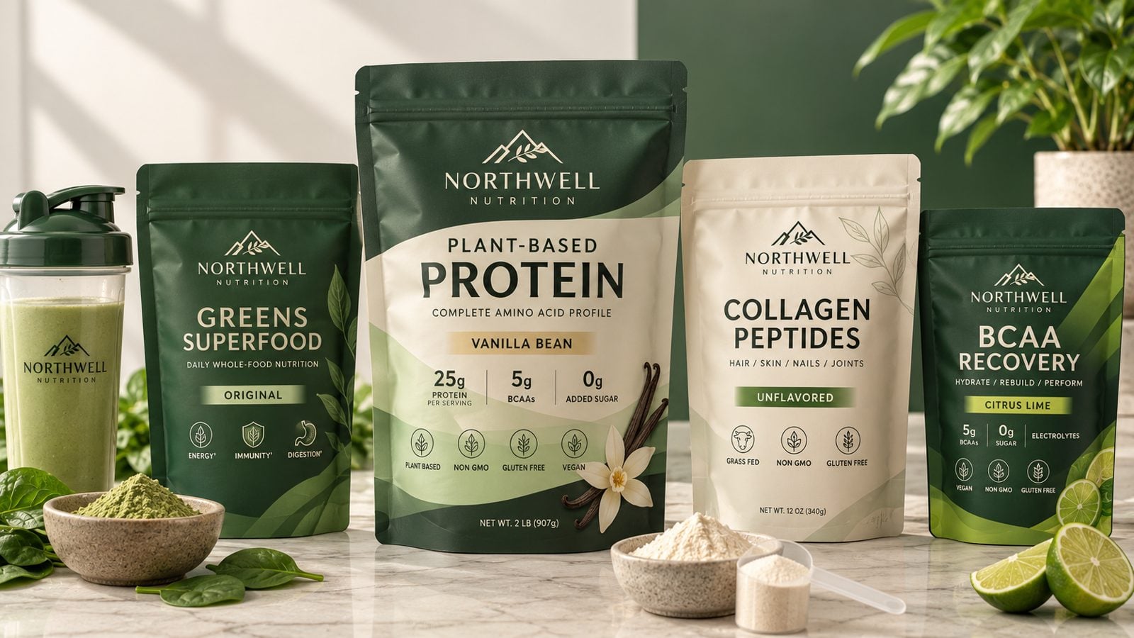 Matte stand-up pouch for protein powder and supplements with a resealable zipper